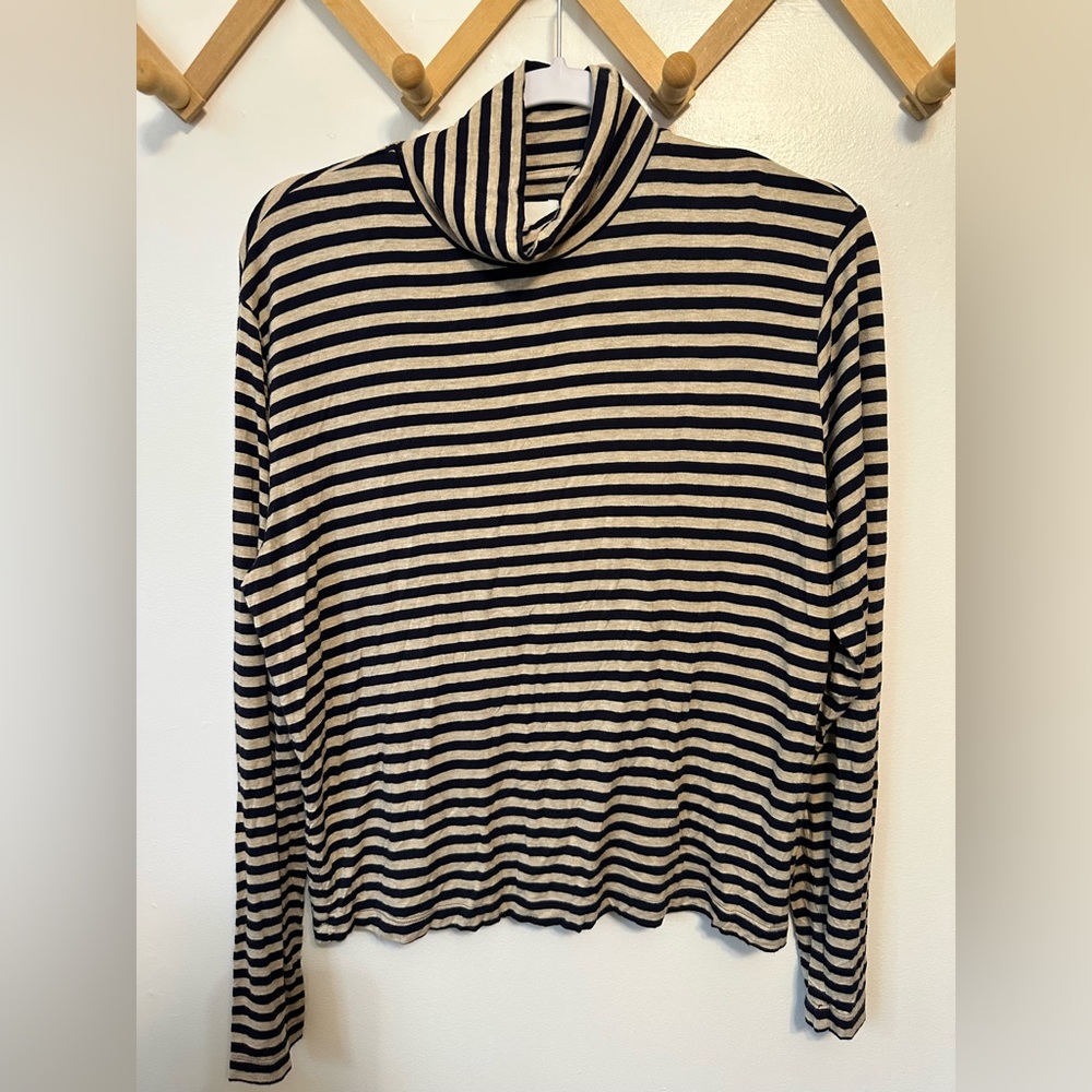 Citizens Of Humanity Selma Turtleneck In Oatmeal Stripe Rinse Size Small Preppy